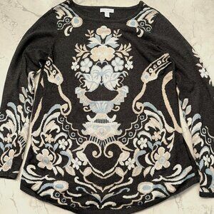 Charter Club Grey Floral Sweather, Size sm